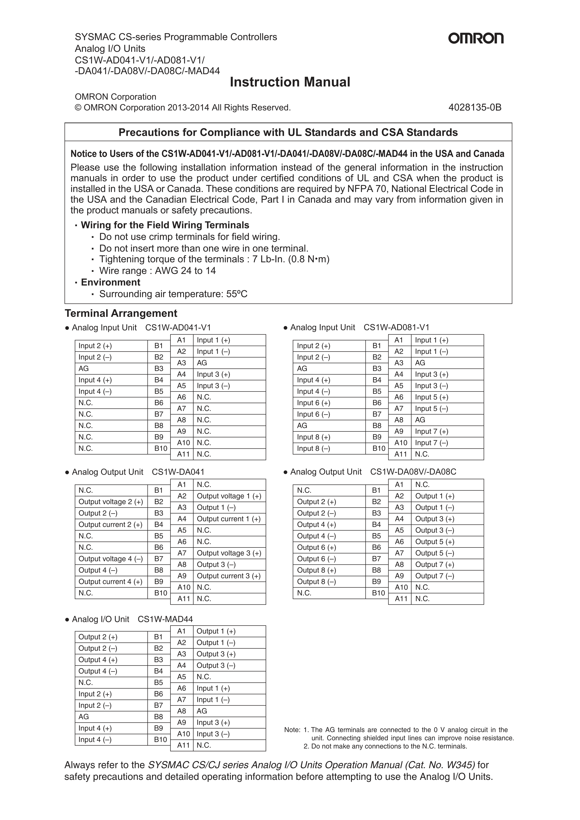 欧姆龙CS1W-AD081-V1使用说明书