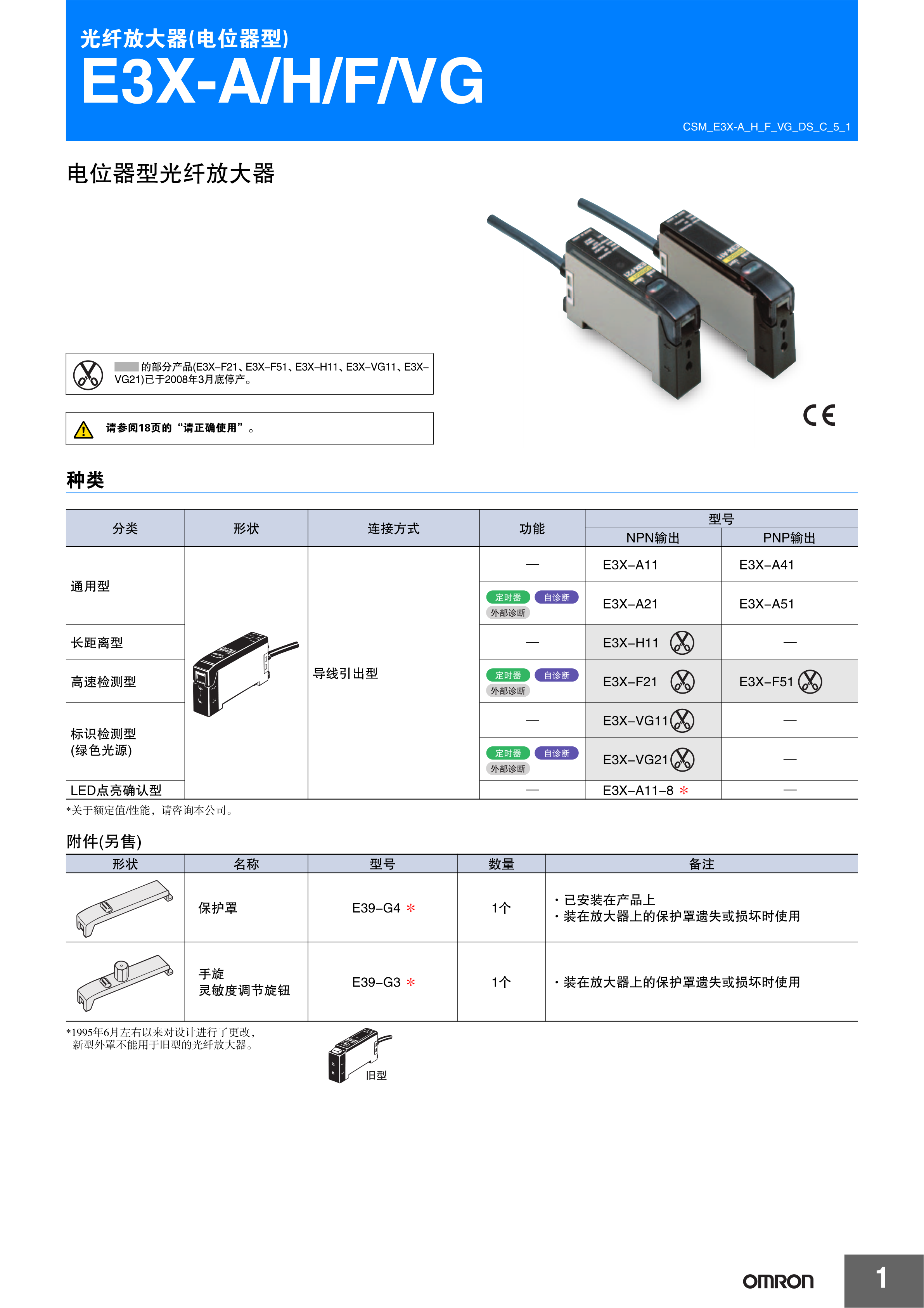 旋钮(手动调节)光纤传感器E3X-A系列/E3X-H系列/E3X-F系列/E3X-VG系列产品目录欧姆龙样本