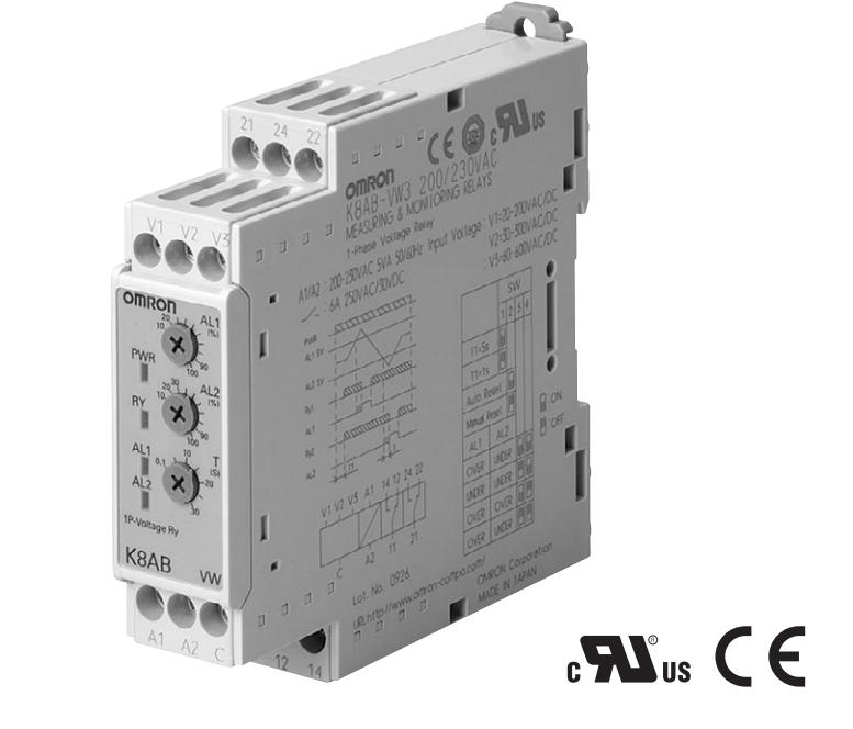 可任意选择保护要素（ 1E～ 3E）的静止型电机继电器
K8AB-VW3 200/230VAC面板表