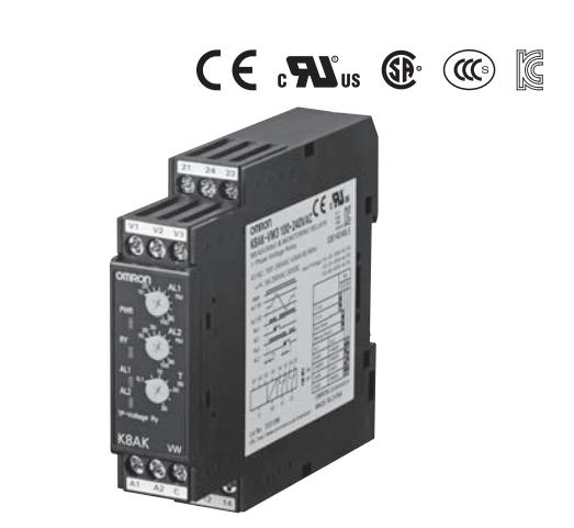 欧姆龙单相过欠电压继电器K8AK-VW2 100-240VAC适用于工业计算机（ IPC）/控制器的瞬间低压、
